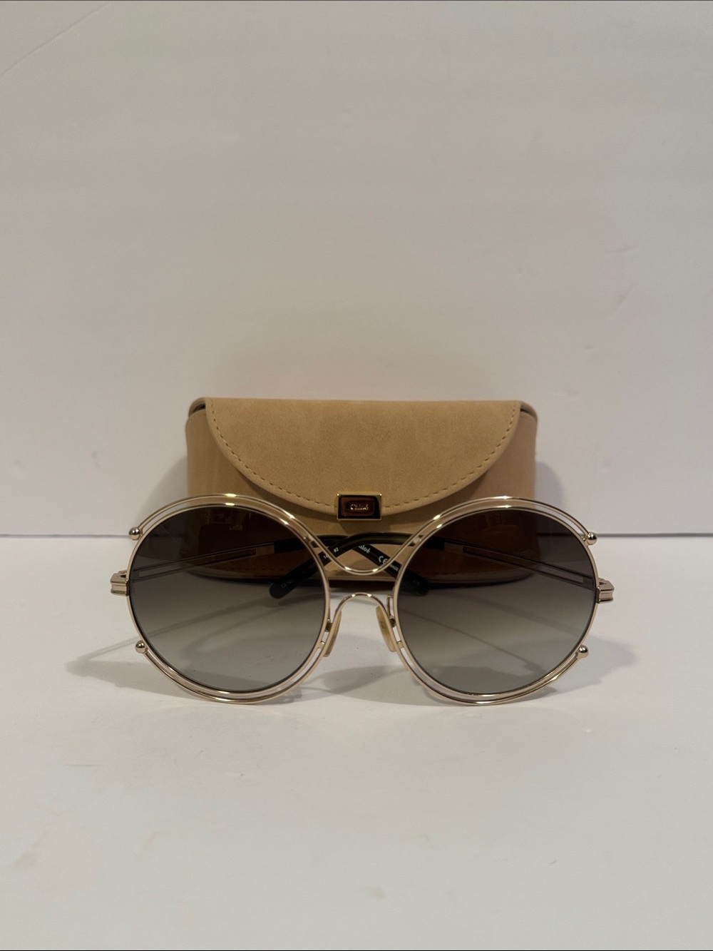 Chloe CE 122S Round Gold Frame Sunglasses with Gradient Lenses